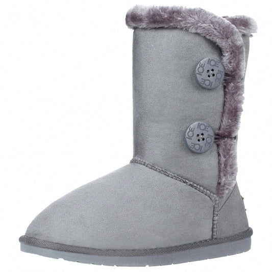 Women's Snow Boots Fleece Lined Solid Color Mid-Calf Flat Snow Boots For Winter Mid Calf  Short Snow Boots Warm Fur Lined Winter Boots With Buttons