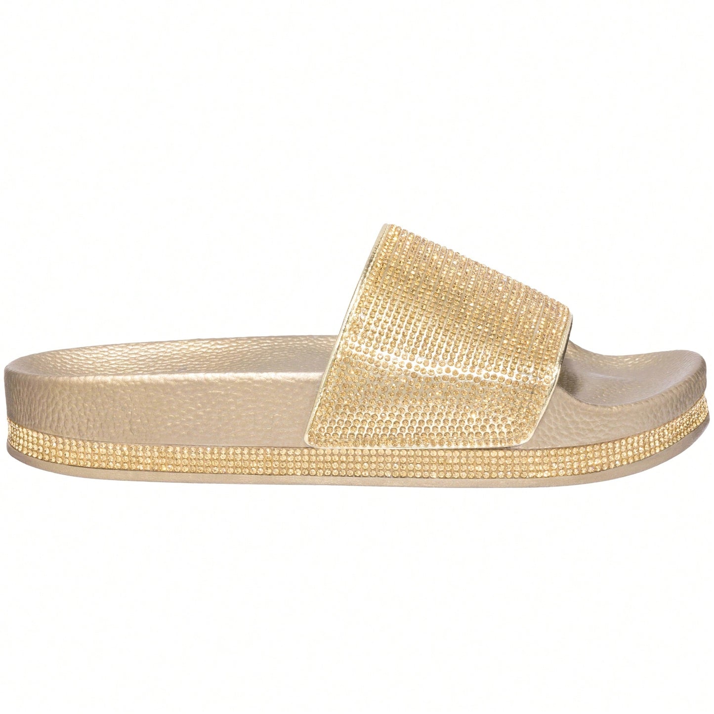 Women Rhinestone Decor Outdoor And Indoor Glamorous Black Flat Slides Rhinestone Slide Sandals