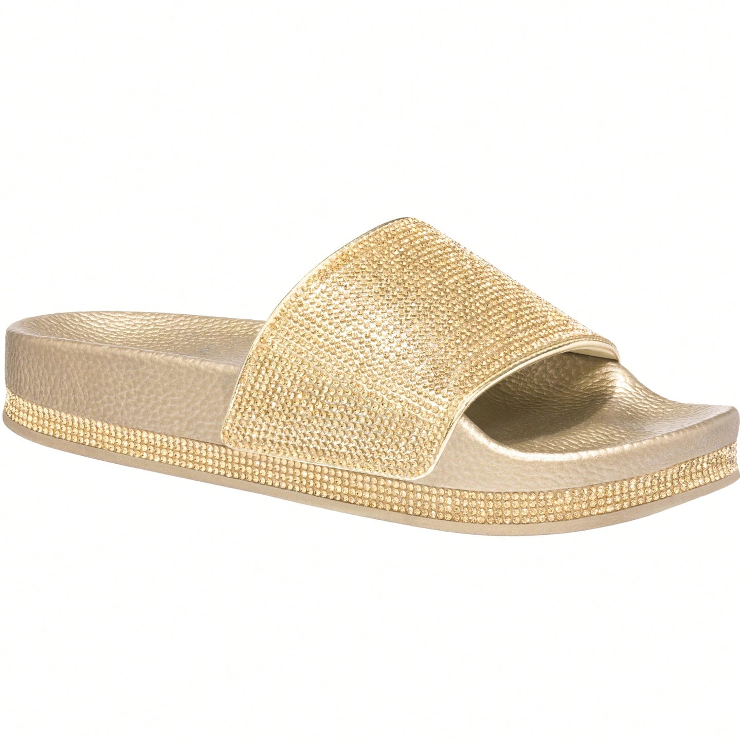 Women Rhinestone Decor Outdoor And Indoor Glamorous Black Flat Slides Rhinestone Slide Sandals