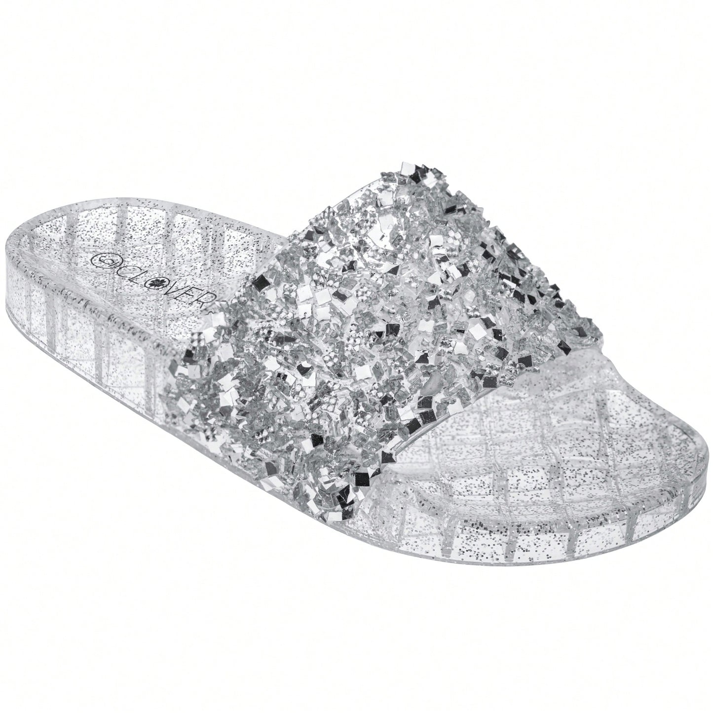 Women Rhinestone Decor Outdoor And Indoor Glamorous Flat Slides Jelly Glitter Slide Sandals Slippers