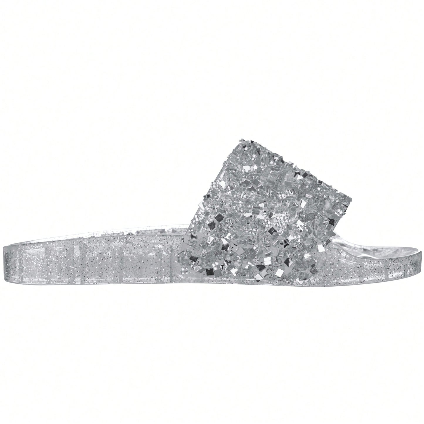 Women Rhinestone Decor Outdoor And Indoor Glamorous Flat Slides Jelly Glitter Slide Sandals Slippers