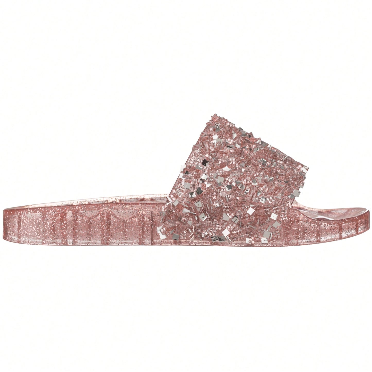 Women Rhinestone Decor Outdoor And Indoor Glamorous Flat Slides Jelly Glitter Slide Sandals Slippers