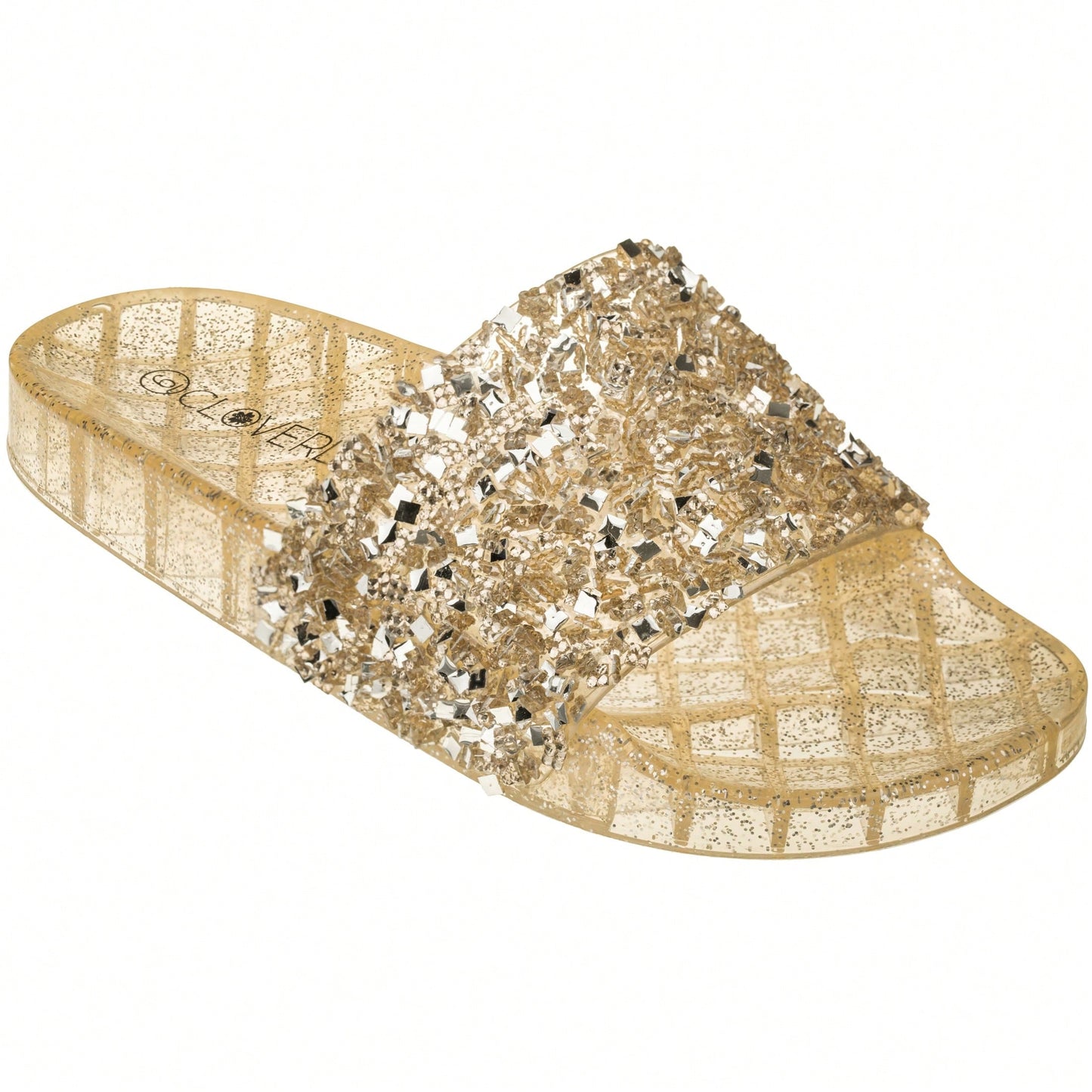 Women Rhinestone Decor Outdoor And Indoor Glamorous Flat Slides Jelly Glitter Slide Sandals Slippers
