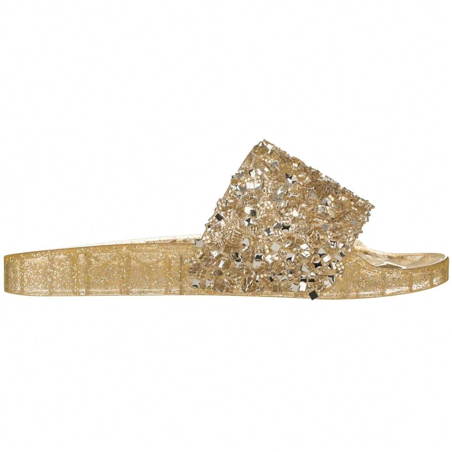 Women Rhinestone Decor Outdoor And Indoor Glamorous Flat Slides Jelly Glitter Slide Sandals Slippers