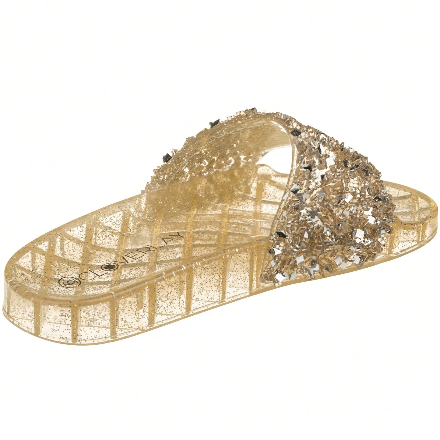 Women Rhinestone Decor Outdoor And Indoor Glamorous Flat Slides Jelly Glitter Slide Sandals Slippers