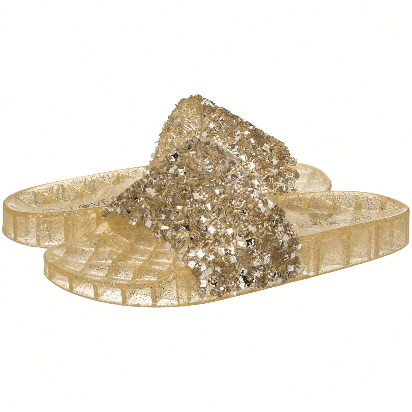 Women Rhinestone Decor Outdoor And Indoor Glamorous Flat Slides Jelly Glitter Slide Sandals Slippers