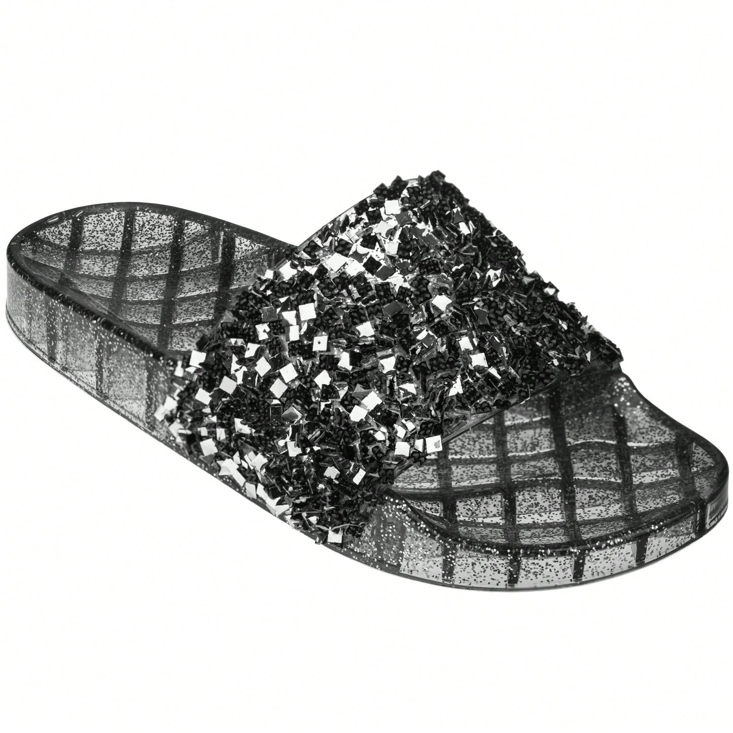 Women Rhinestone Decor Outdoor And Indoor Glamorous Flat Slides Jelly Glitter Slide Sandals Slippers