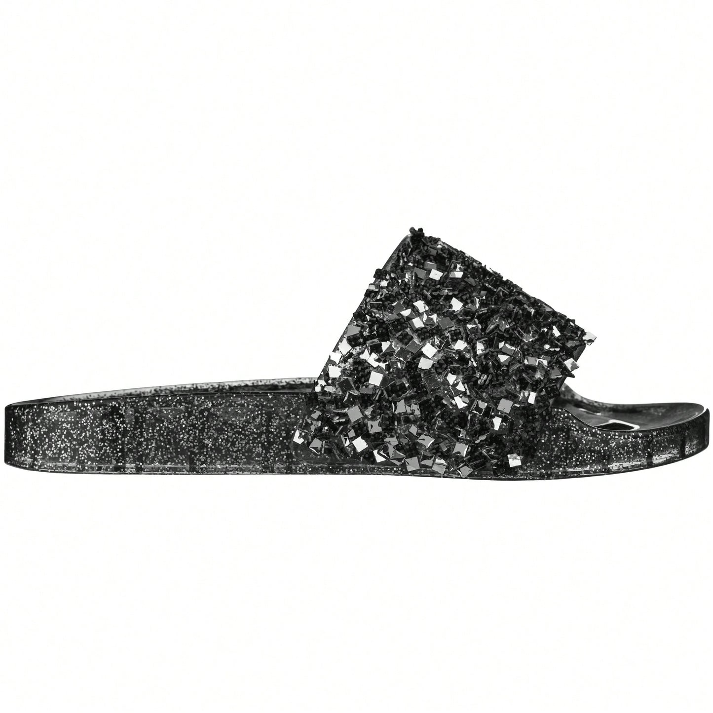 Women Rhinestone Decor Outdoor And Indoor Glamorous Flat Slides Jelly Glitter Slide Sandals Slippers