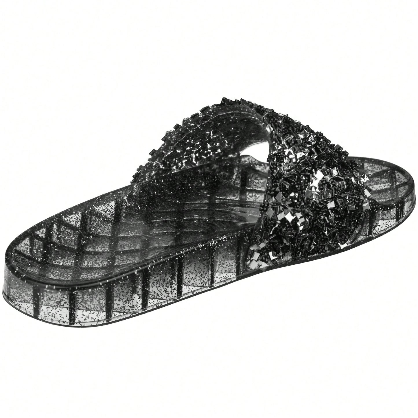 Women Rhinestone Decor Outdoor And Indoor Glamorous Flat Slides Jelly Glitter Slide Sandals Slippers