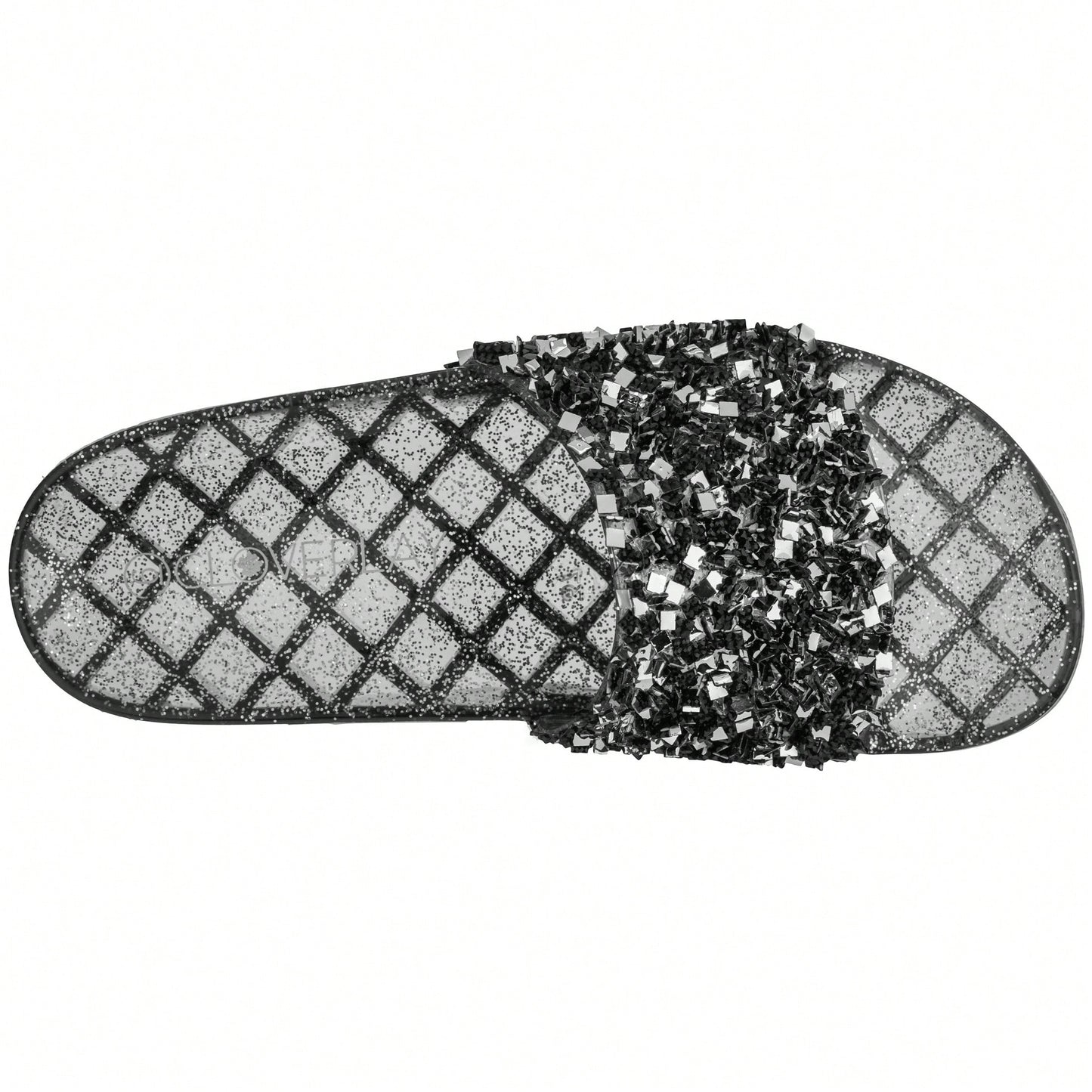 Women Rhinestone Decor Outdoor And Indoor Glamorous Flat Slides Jelly Glitter Slide Sandals Slippers