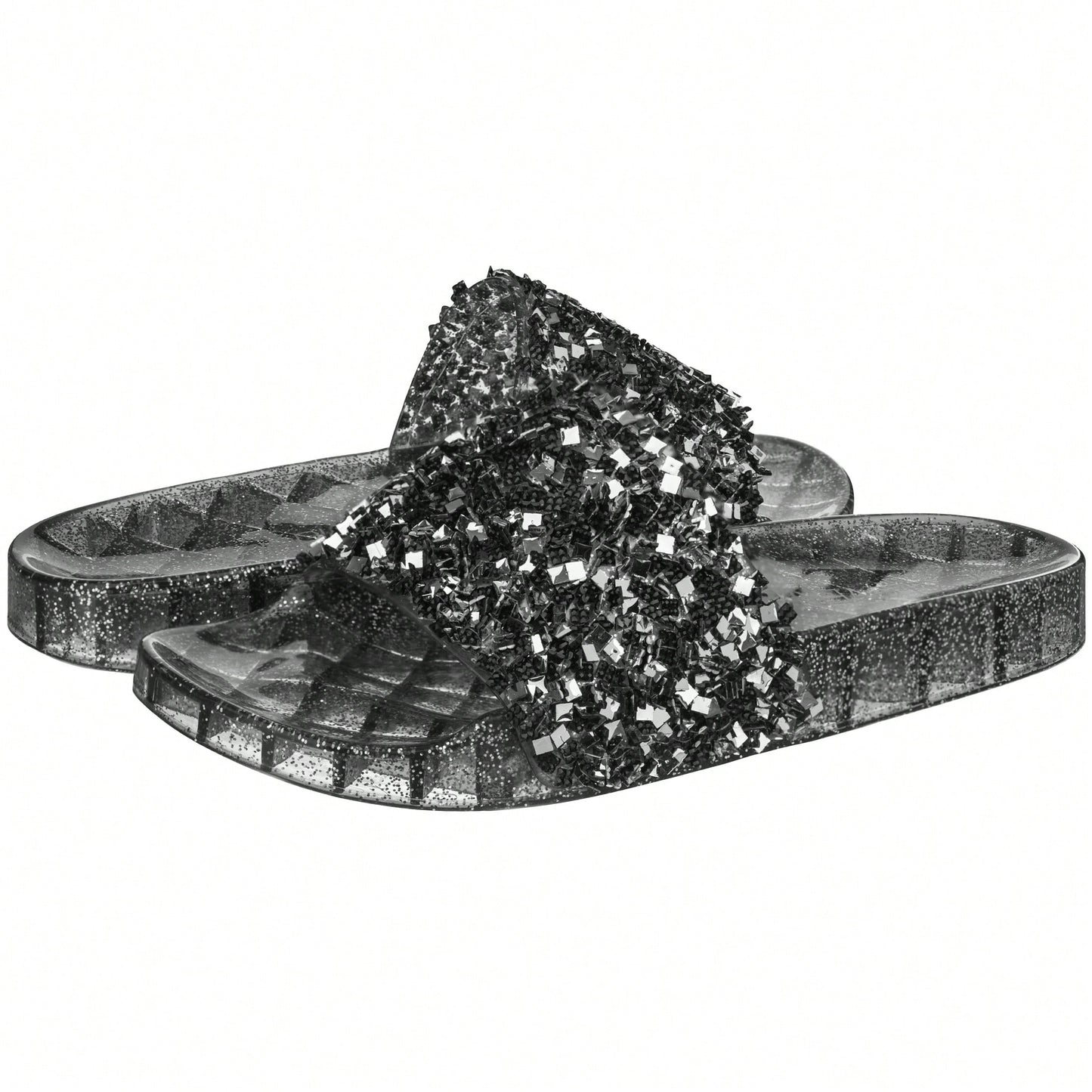 Women Rhinestone Decor Outdoor And Indoor Glamorous Flat Slides Jelly Glitter Slide Sandals Slippers
