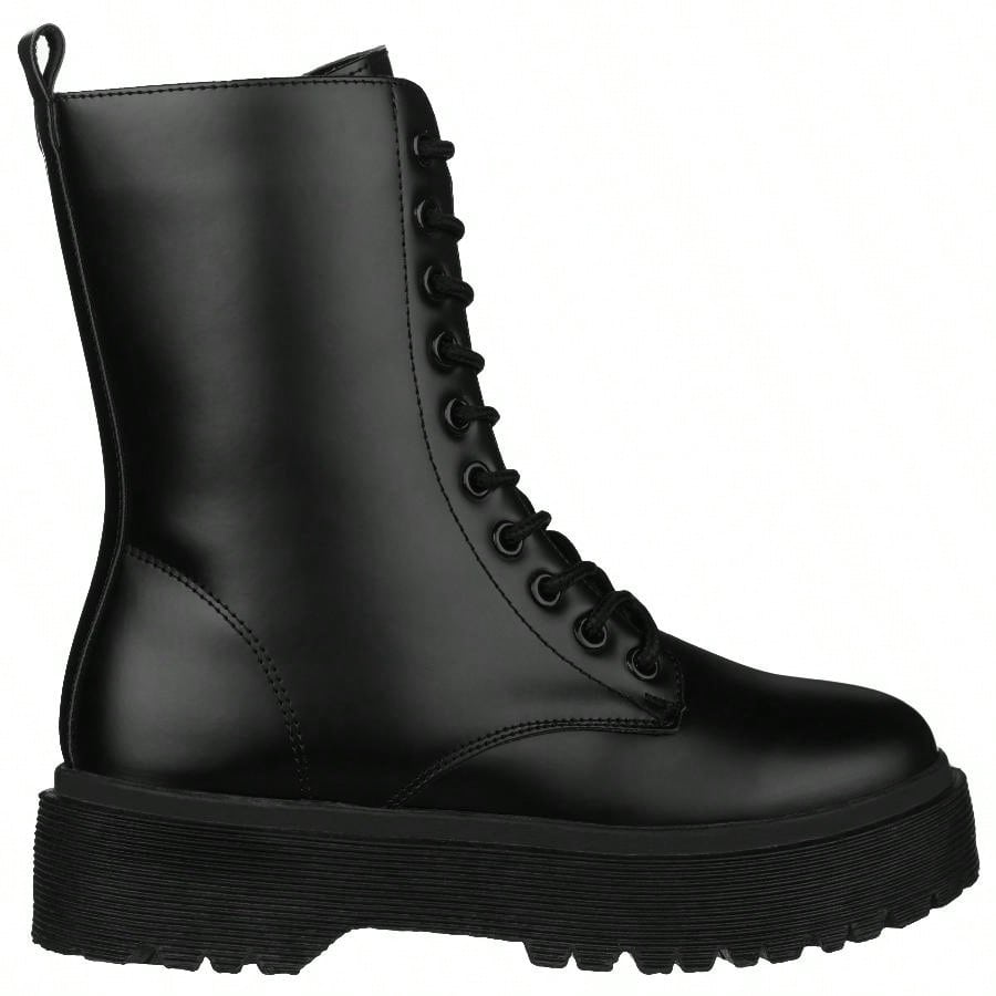 Women Lace-Up Front Combat Boots Fashionable Round Toe Low Heel Boots Chunky Platform Combat Boot Short Boots With Thick Sole Bottom Ankle Boots