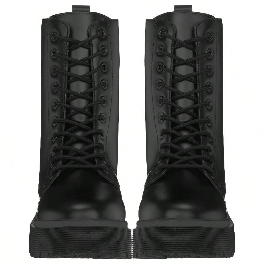 Women Lace-Up Front Combat Boots Fashionable Round Toe Low Heel Boots Chunky Platform Combat Boot Short Boots With Thick Sole Bottom Ankle Boots