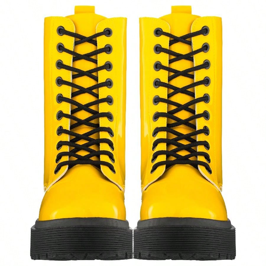 Women Lace-Up Front Combat Boots Fashionable Round Toe Low Heel Boots Chunky Platform Combat Boot Short Boots With Thick Sole Bottom Ankle Boots