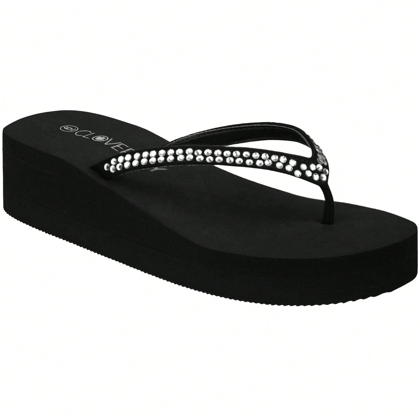 Women Rhinestone Decor Flip Flops Glamorous Summer Flip Flops Toe Post Vacation Fashion Black Flip Flops Summer Fashion Sandals