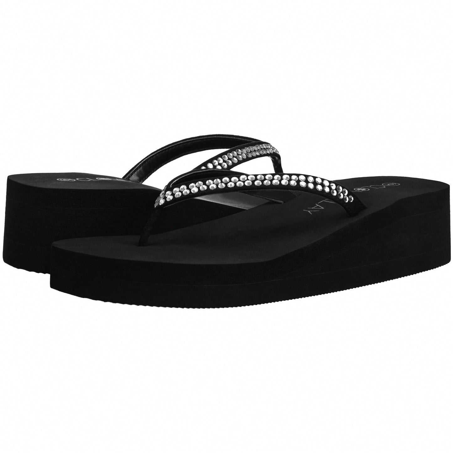 Women Rhinestone Decor Flip Flops Glamorous Summer Flip Flops Toe Post Vacation Fashion Black Flip Flops Summer Fashion Sandals