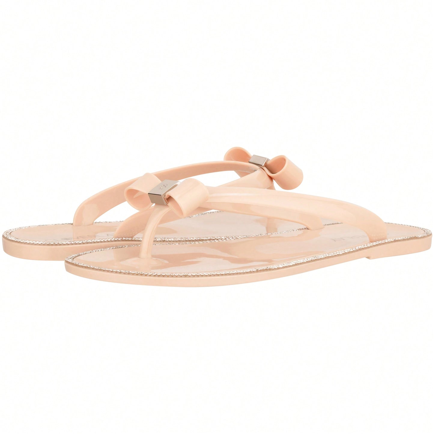 Women Bow Rhinestone Decor Flat Sandals Jelly Slide Sandals Fashionable Outdoor Plastic Flat Sandals Rhinestone Jelly Toe Post Flat Flip Flop Sandals