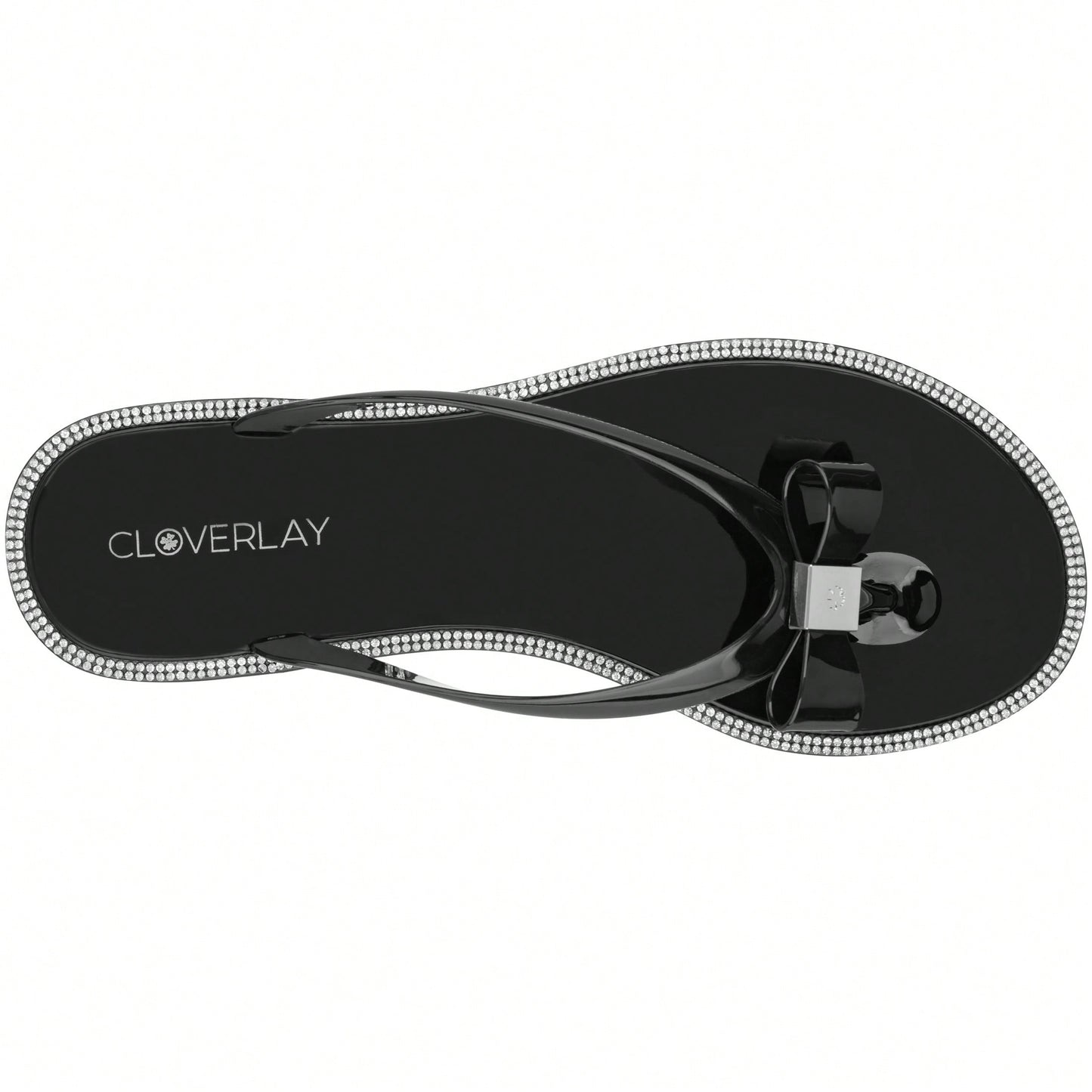 Women Bow Rhinestone Decor Flat Sandals Jelly Slide Sandals Fashionable Outdoor Plastic Flat Sandals Rhinestone Jelly Toe Post Flat Flip Flop Sandals