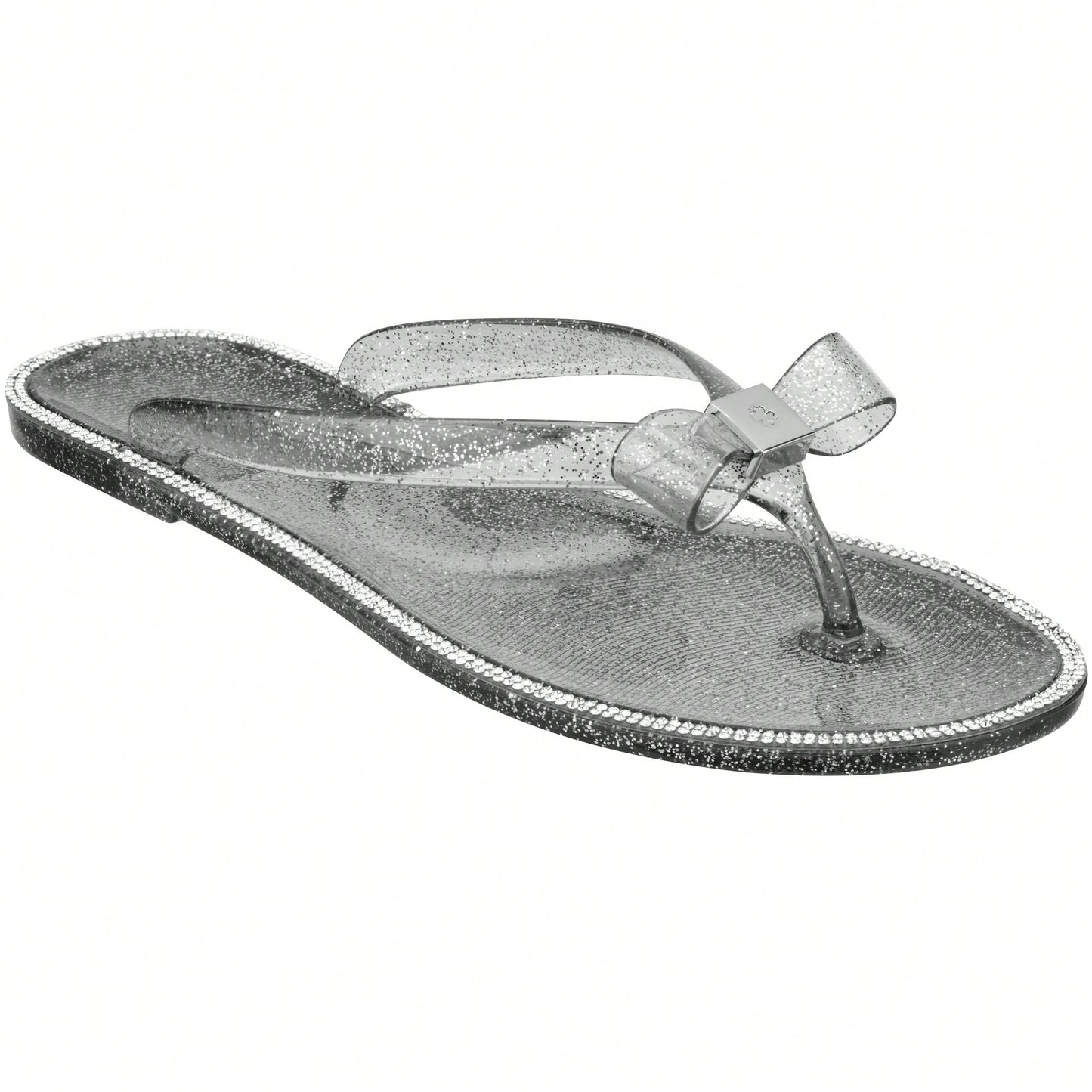 Women Bow Rhinestone Decor Flat Sandals Jelly Slide Sandals Fashionable Outdoor Plastic Flat Sandals Rhinestone Jelly Toe Post Flat Flip Flop Sandals