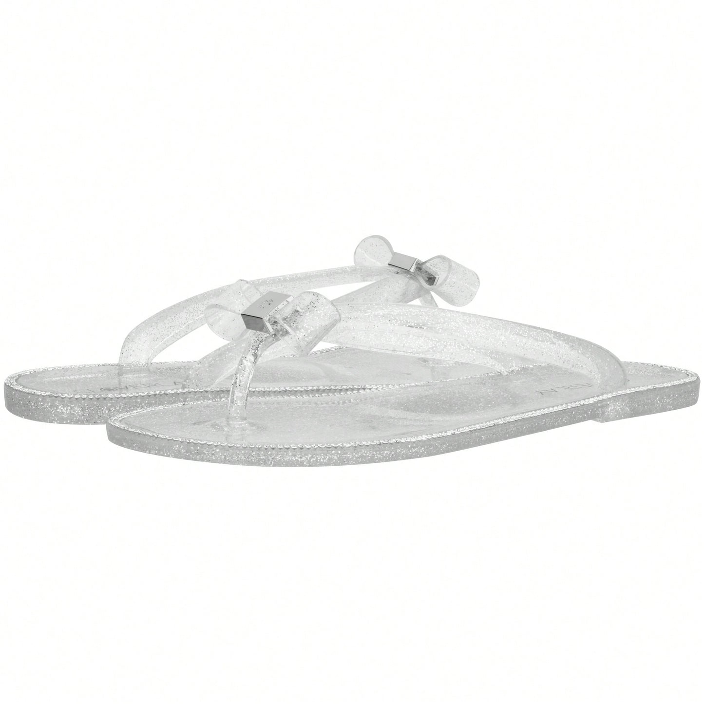 Women Bow Rhinestone Decor Flat Sandals Jelly Slide Sandals Fashionable Outdoor Plastic Flat Sandals Rhinestone Jelly Toe Post Flat Flip Flop Sandals