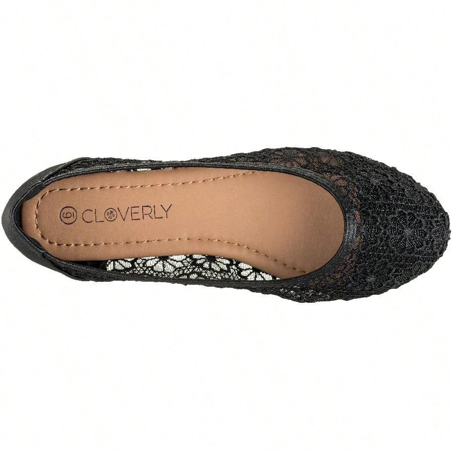 Women's Ballet Flats Cut Out Round Toe Slip On Floral Ballet Lace Flats Breathable Crochet Lace Ballet Flats