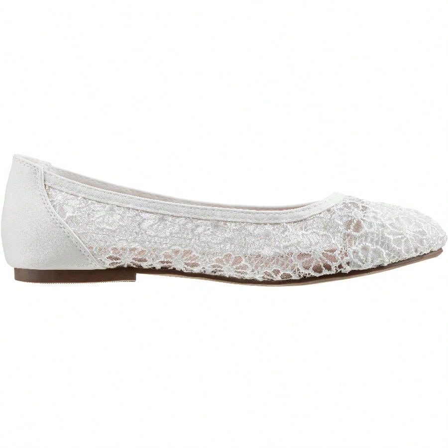 Women's Ballet Flats Cut Out Round Toe Slip On Floral Ballet Lace Flats Breathable Crochet Lace Ballet Flats