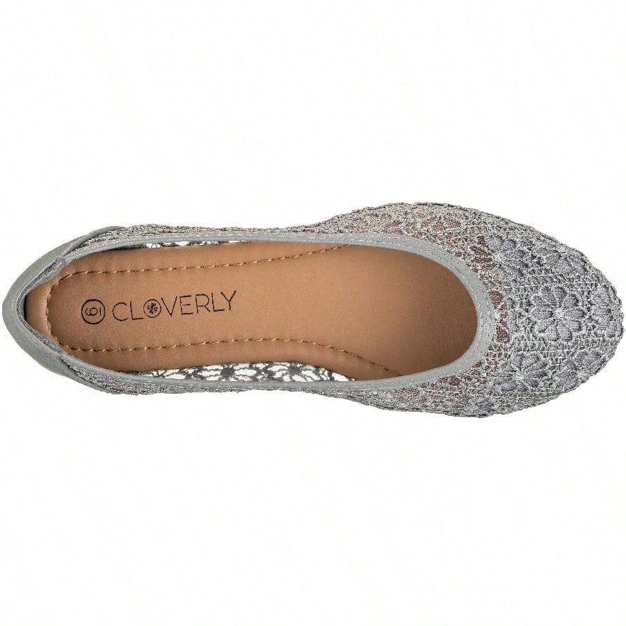 Women's Ballet Flats Cut Out Round Toe Slip On Floral Ballet Lace Flats Breathable Crochet Lace Ballet Flats