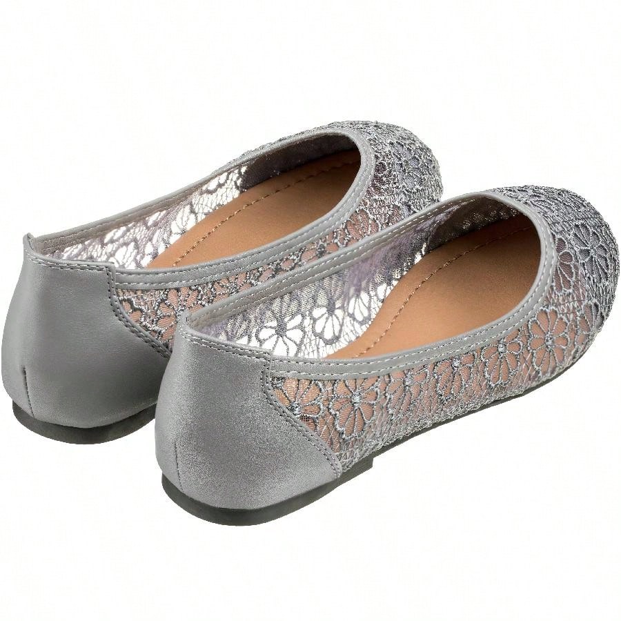 Women's Ballet Flats Cut Out Round Toe Slip On Floral Ballet Lace Flats Breathable Crochet Lace Ballet Flats