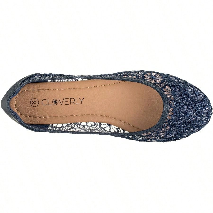 Women's Ballet Flats Cut Out Round Toe Slip On Floral Ballet Lace Flats Breathable Crochet Lace Ballet Flats