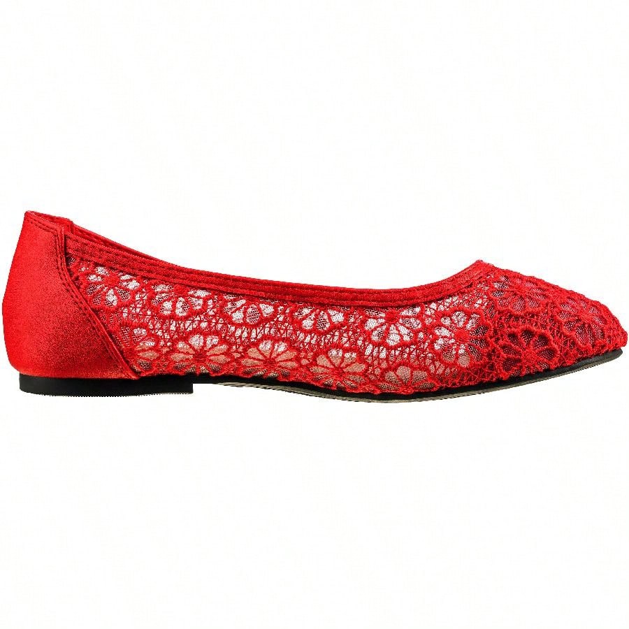 Women's Ballet Flats Cut Out Round Toe Slip On Floral Ballet Lace Flats Breathable Crochet Lace Ballet Flats