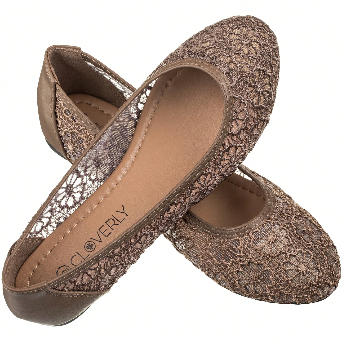 Women's Ballet Flats Cut Out Round Toe Slip On Floral Ballet Lace Flats Breathable Crochet Lace Ballet Flats