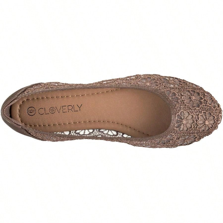 Women's Ballet Flats Cut Out Round Toe Slip On Floral Ballet Lace Flats Breathable Crochet Lace Ballet Flats