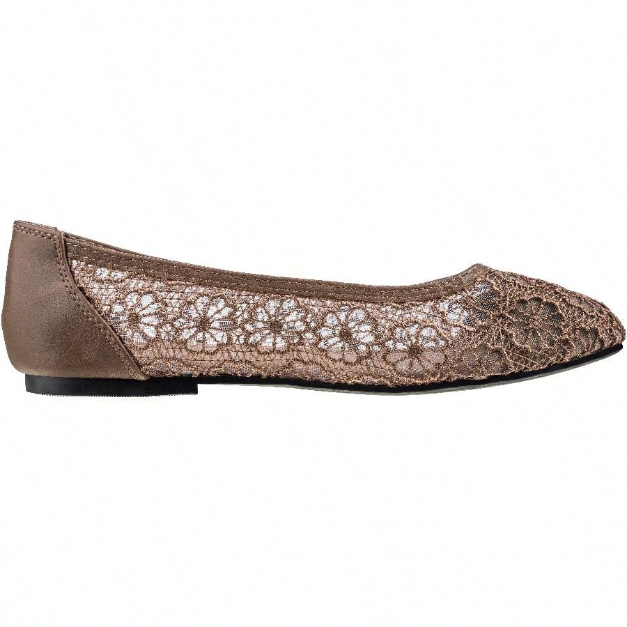 Women's Ballet Flats Cut Out Round Toe Slip On Floral Ballet Lace Flats Breathable Crochet Lace Ballet Flats