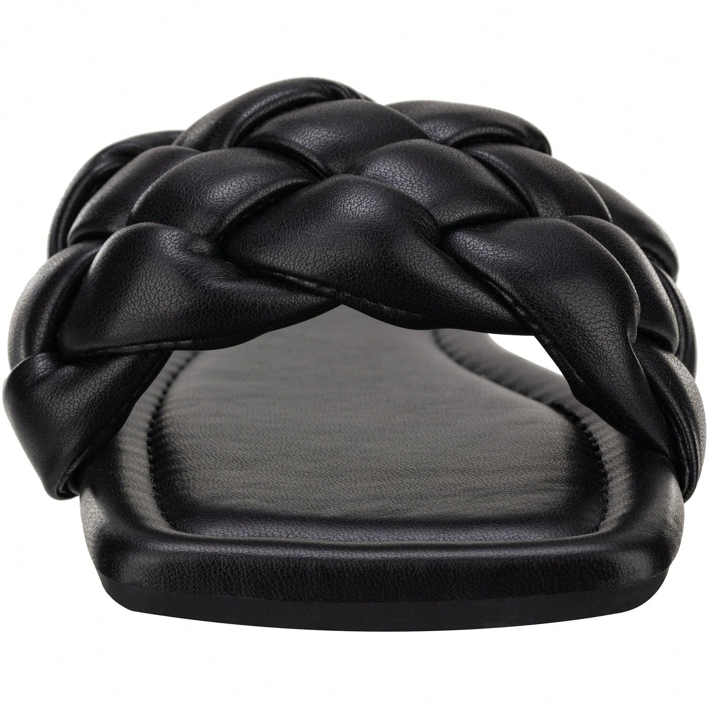 Women Braided Design Single Band Flat Sandals Open Toe Slide Sandals Square Toe Woven Sandals