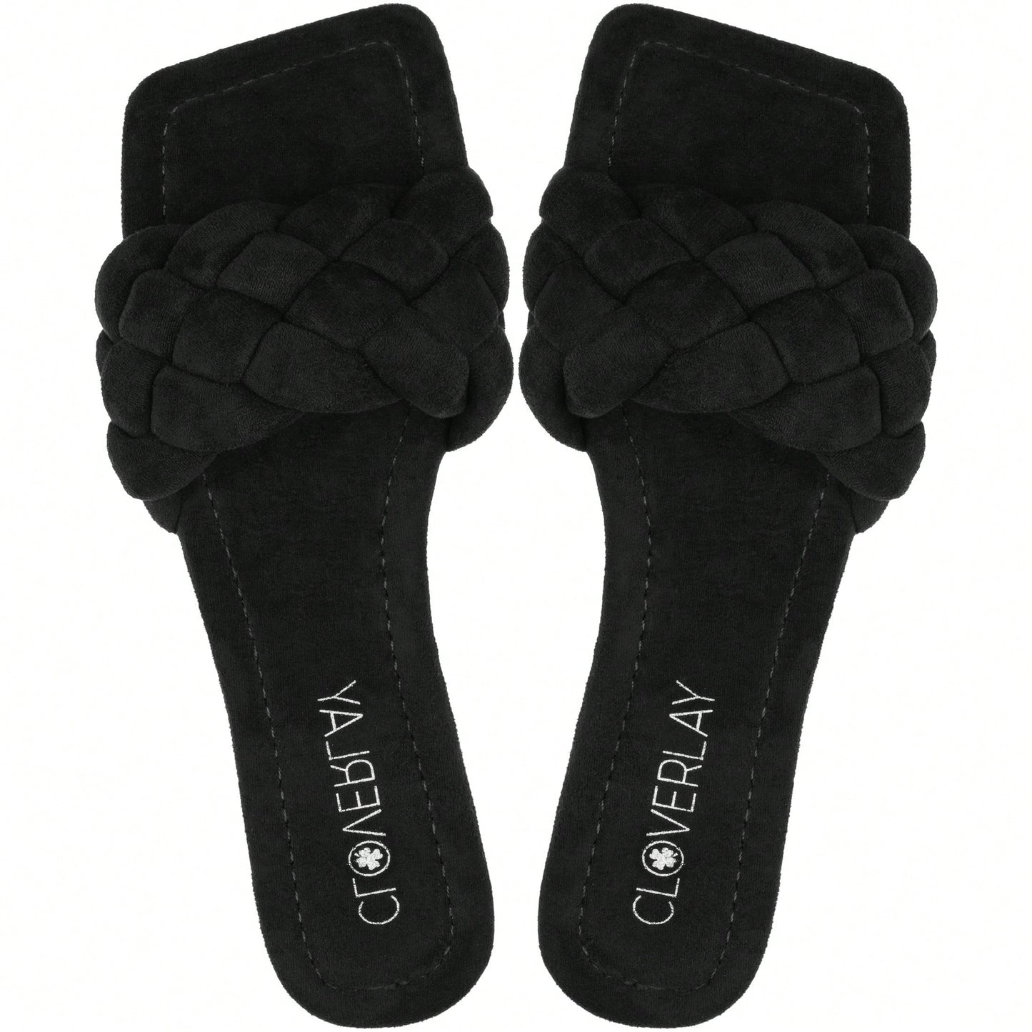 Women Braided Design Single Band Flat Sandals Open Toe Slide Sandals Square Toe Woven Sandals