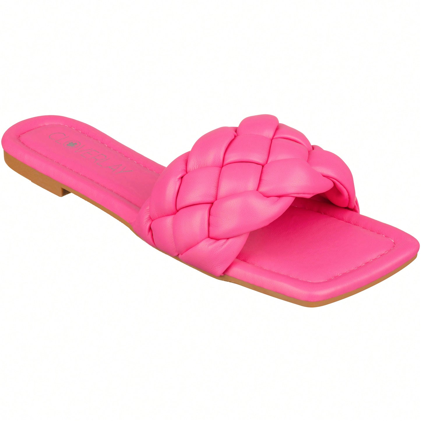 Women Braided Design Single Band Flat Sandals Open Toe Slide Sandals Square Toe Woven Sandals