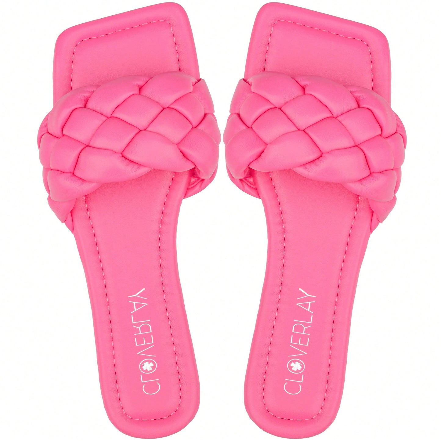 Women Braided Design Single Band Flat Sandals Open Toe Slide Sandals Square Toe Woven Sandals