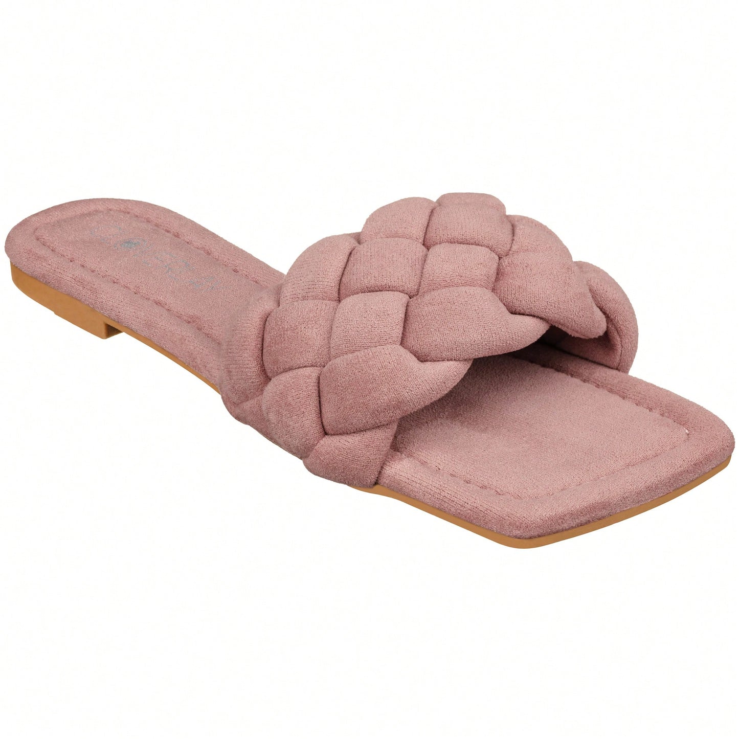 Women Braided Design Single Band Flat Sandals Open Toe Slide Sandals Square Toe Woven Sandals