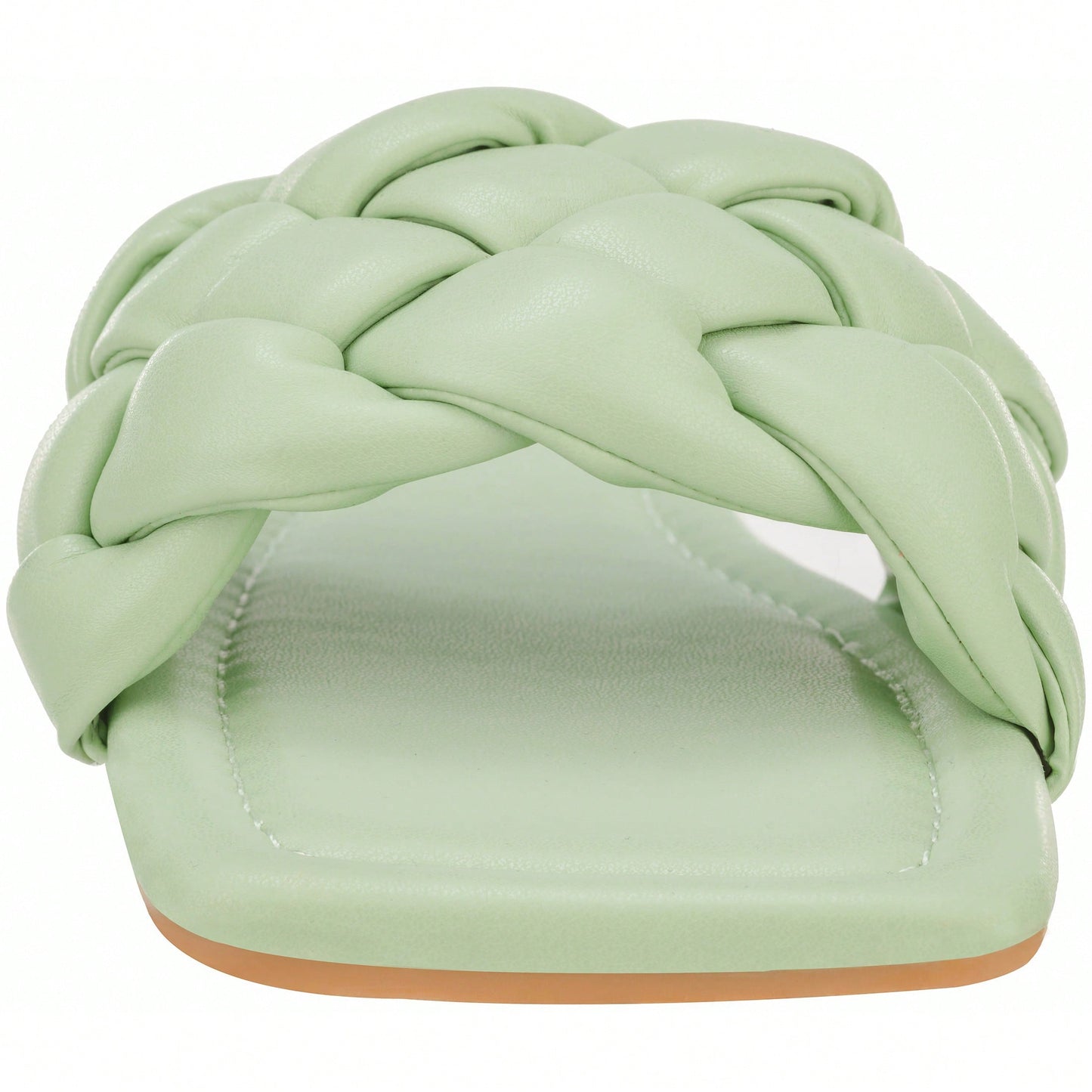 Women Braided Design Single Band Flat Sandals Open Toe Slide Sandals Square Toe Woven Sandals