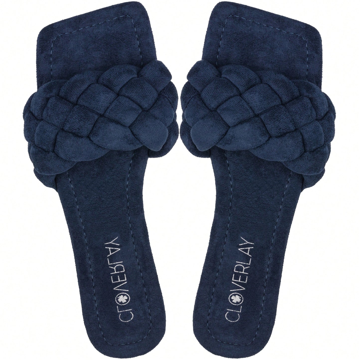 Women Braided Design Single Band Flat Sandals Open Toe Slide Sandals Square Toe Woven Sandals