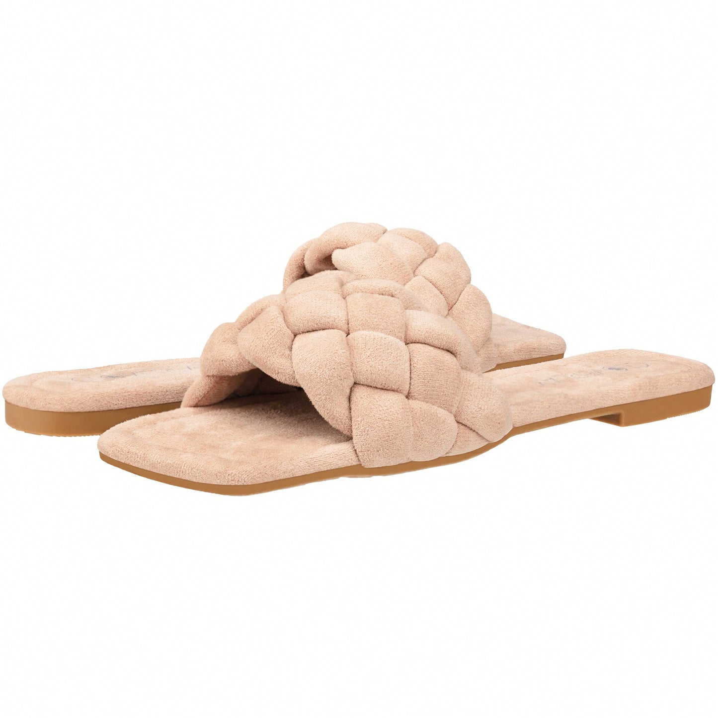 Women Braided Design Single Band Flat Sandals Open Toe Slide Sandals Square Toe Woven Sandals