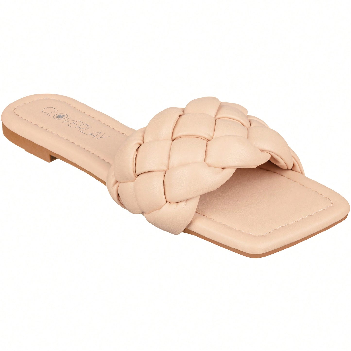 Women Braided Design Single Band Flat Sandals Open Toe Slide Sandals Square Toe Woven Sandals