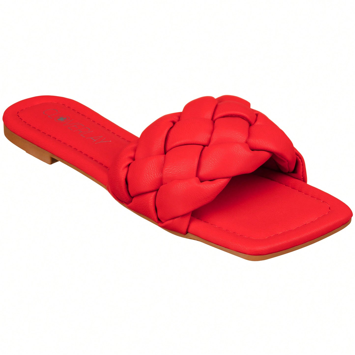 Women Braided Design Single Band Flat Sandals Open Toe Slide Sandals Square Toe Woven Sandals