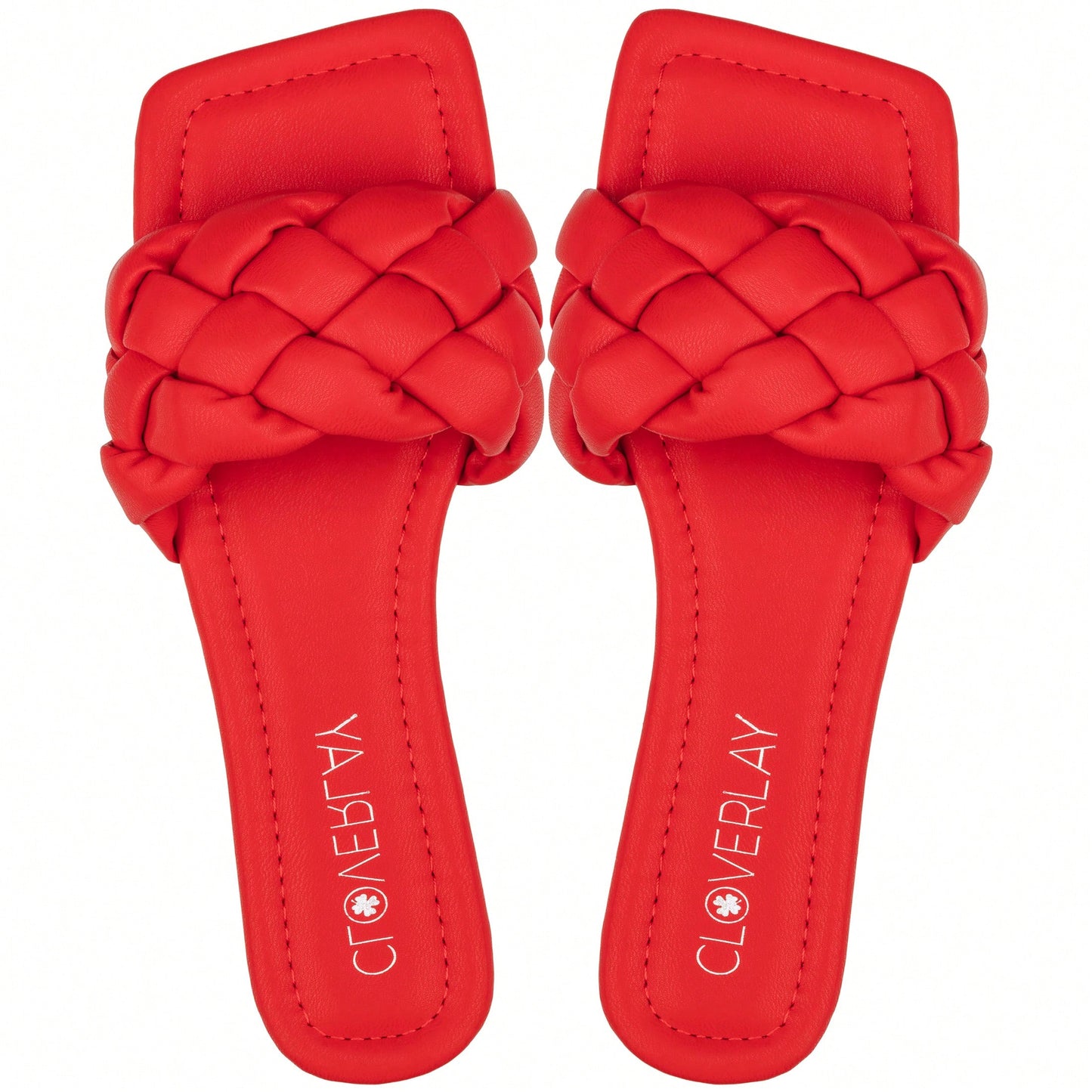 Women Braided Design Single Band Flat Sandals Open Toe Slide Sandals Square Toe Woven Sandals