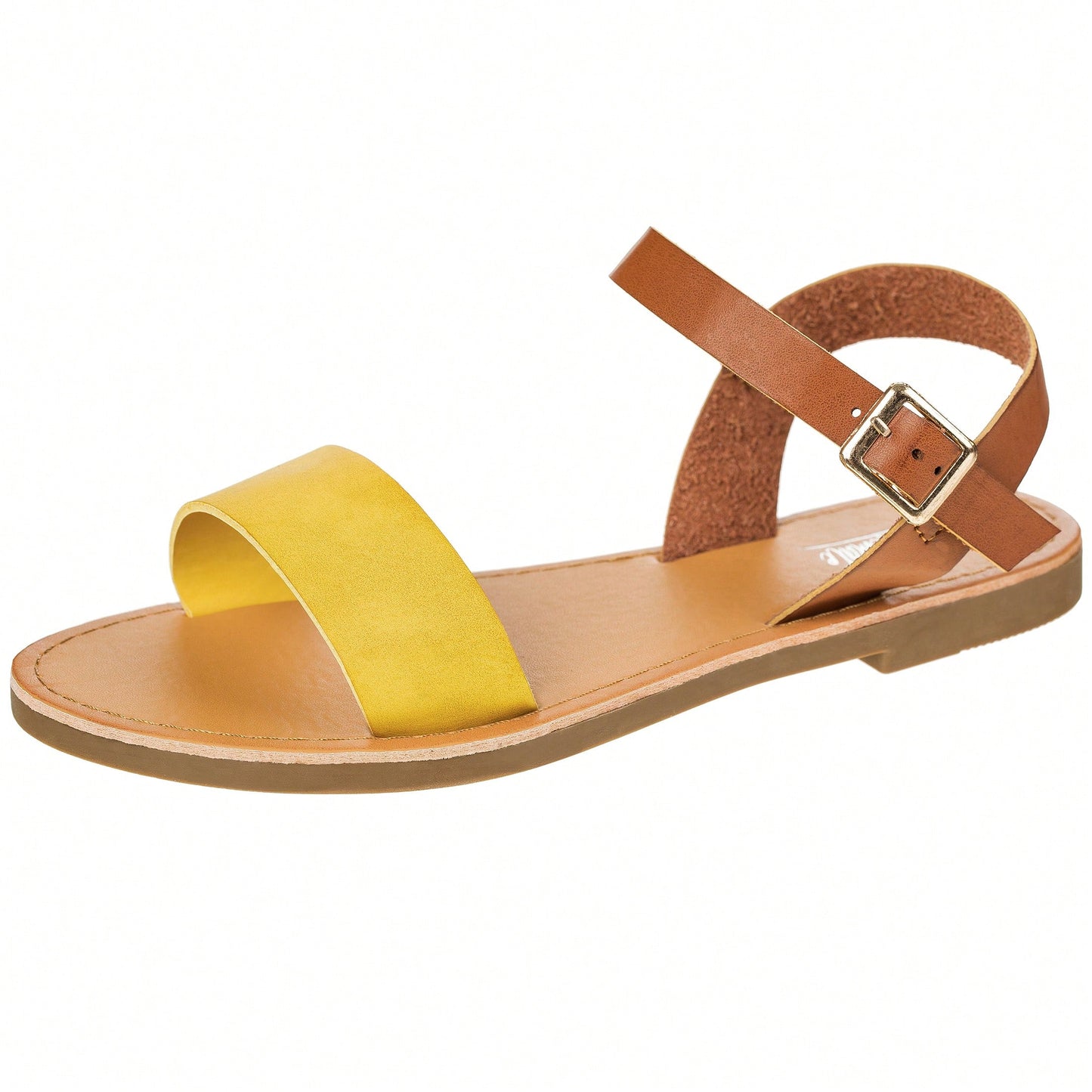 Women Buckle Design Single Band Ankle Strap Sandals Elegant Solid Minimalist Outdoor Flat Sandals