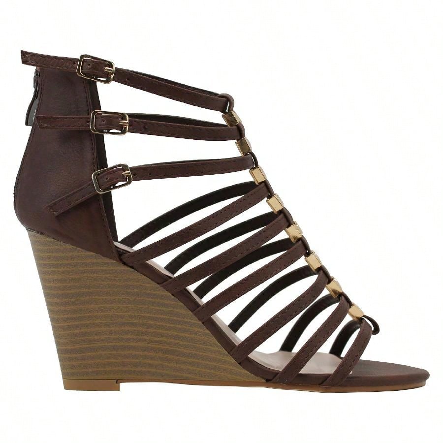 Women's Metal Studded Wedge Sandals Cork Wedge Gladiator Sandals Strappy Ankle Strap Wedge Sandals