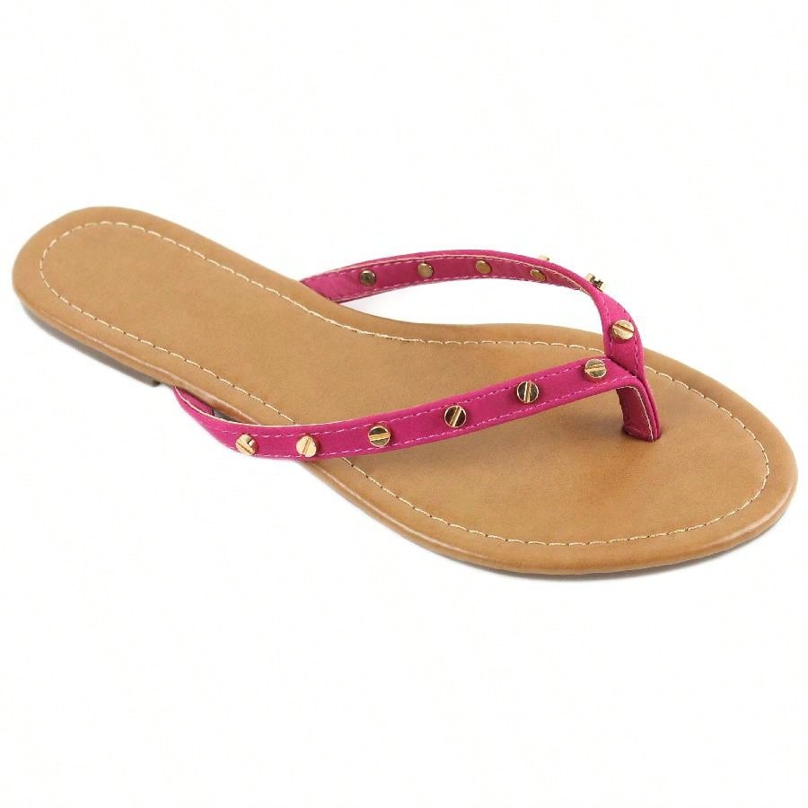 Women's Gold Studded Flip Flops Flat Sandals Open Toe Thong Sandals Beach Summer Flip Flops Slippers