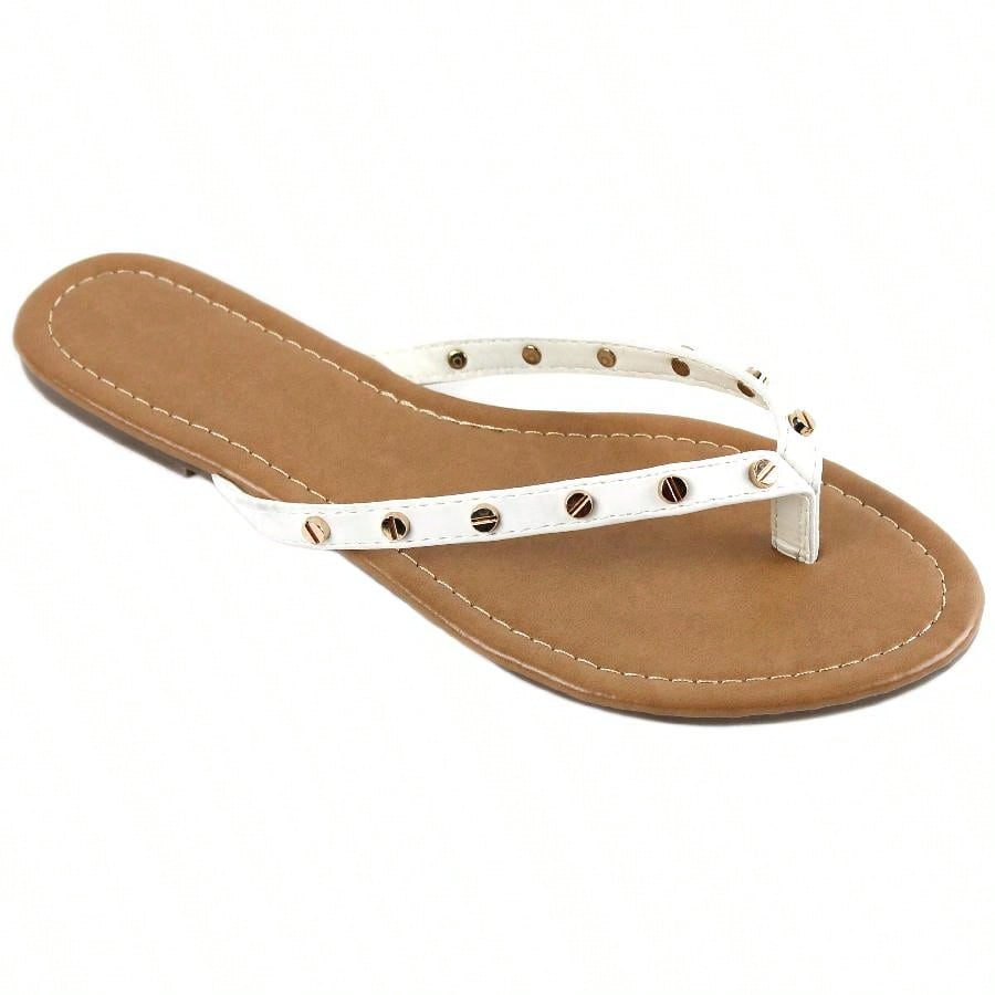 Women's Gold Studded Flip Flops Flat Sandals Open Toe Thong Sandals Beach Summer Flip Flops Slippers