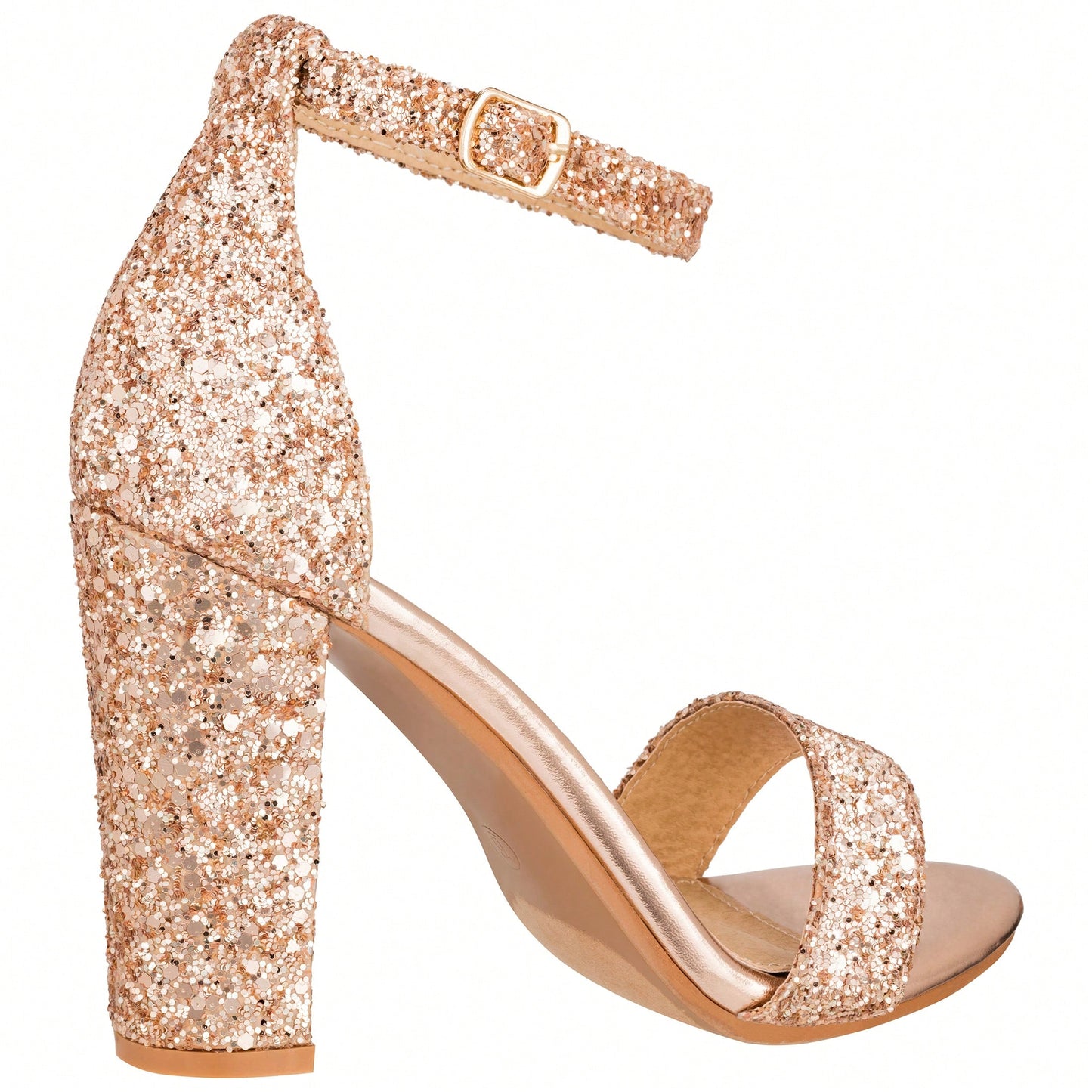 Women Chunky Heeled Ankle Strap Sandals Elegant Single Band Buckle Decor Sandals High Heel Sandals Open Toe Ankle Strap Sandals Heels Patent