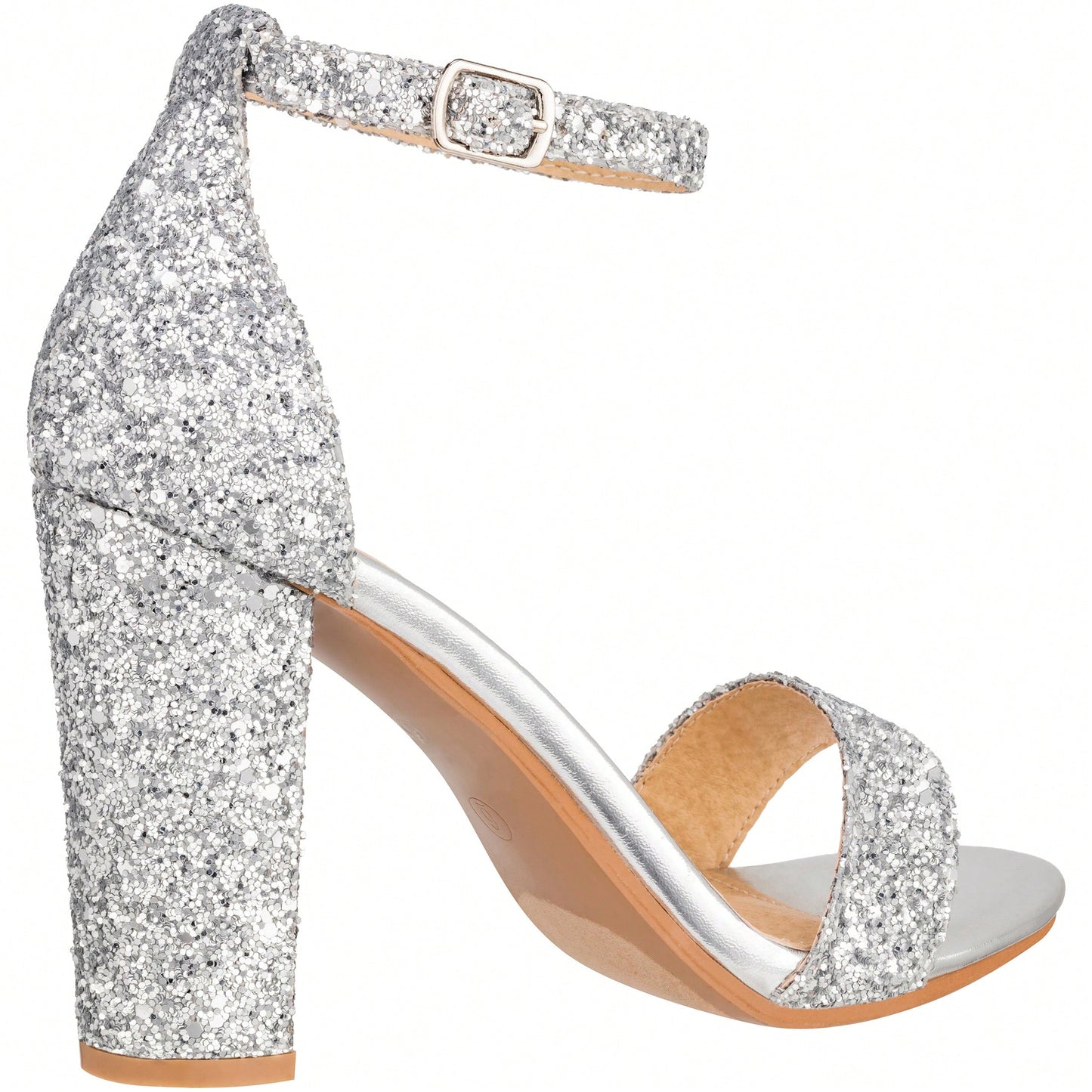 Women Chunky Heeled Ankle Strap Sandals Elegant Single Band Buckle Decor Sandals High Heel Sandals Open Toe Ankle Strap Sandals Heels Patent
